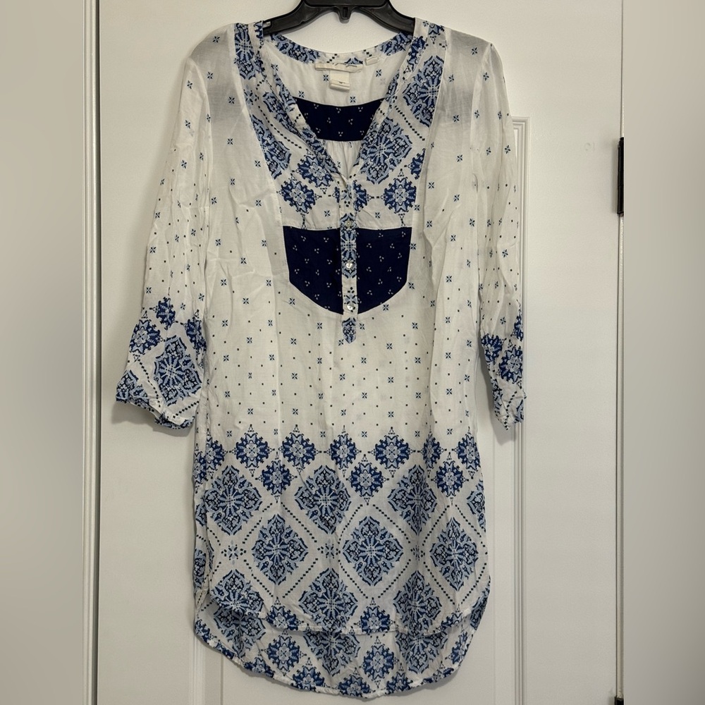 H&M Blue and White Patterned Tunic Size 8